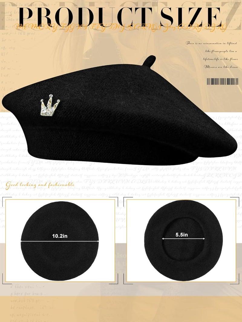 Jamntower 3 Pcs Wool Beret Solid Color French Beanie Hat with Silky Scarf Brooch for Women Girls Gift - Image 2